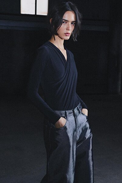 Pull & Bear Uzun kollu kruvaze yaka body