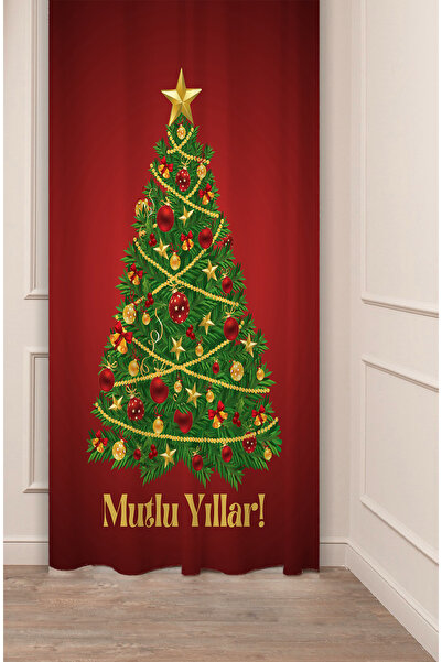 GREENDECOR Brad de Crăciun, copac de Crăciun, zăpadă, Anul Nou, model de Crăciun, design special, perdea digitală cu imprimeu