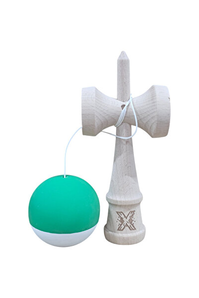 VİBE Kendama X, Profesionala, din Lemn, 18 cm, Rubber Grip, Verde Alb