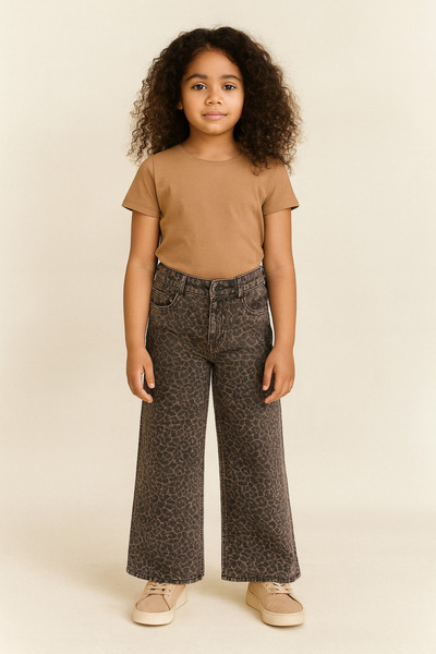 Uğur bebe Girl's Leopard Print Wide-Leg Premium Jeans – Trendy Chic, Comfortable and Stylish Casual Pants