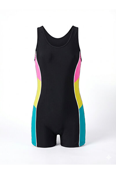 My-o Girls' Swimsuit with Shorts - Color Block Long Leg Sporty Training and Beach Swimwear