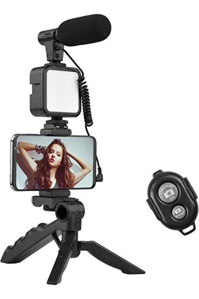 PLOKAMA مجموعة تسجيل فيديو PK-773 مع ميكروفون وإضاءة LED وحامل ثلاثي صغير للهاتف