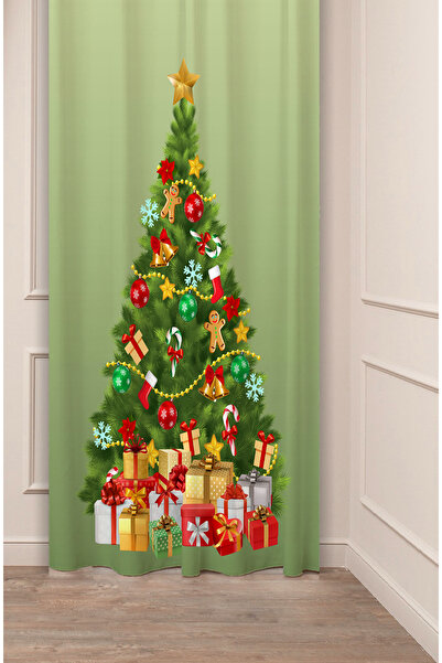 GREENDECOR Brad de Crăciun, copac de Crăciun, zăpadă, Anul Nou, model de Crăciun, design special, perdea digitală cu imprimeu