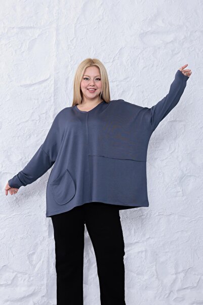 Siyezen Plus Size Oversized Modal Blouse with Pocket Detail