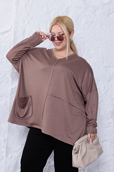 Siyezen Plus Size Oversized Modal Blouse with Pocket Detail