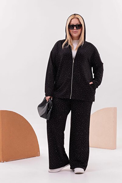 Siyezen Plus Size Gold Stone Detailed Suit