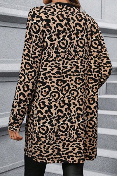 Mossta Long Sleeve Leopard Print Modal Jacket - Black