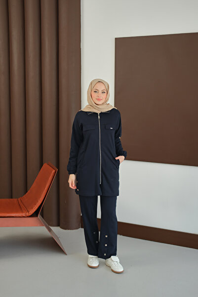 LOCCO Women's Suit with Snap Detail on the Sides and Zipper, Navy Blue