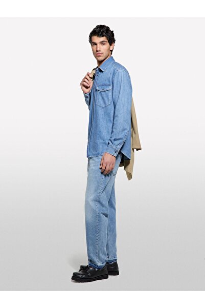 Sisley 100% Cotton Regular Fit Denim Shirt with 2 Front Pockets Men's Blue Denim Shirt - 325P53Gesq04G
