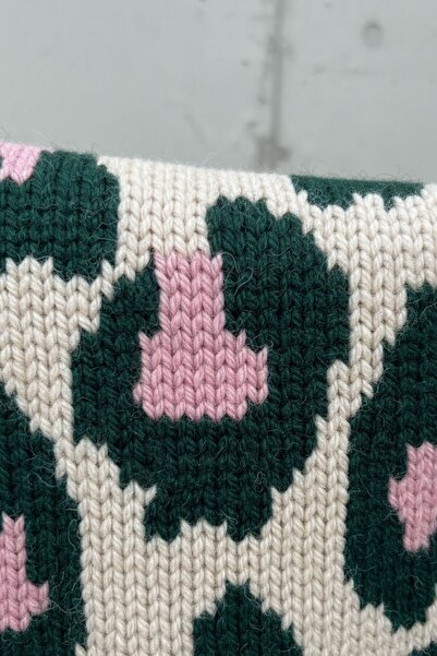 Kübra Tekstil Women's Cream Leopard Patterned Oversized Winter Thick Knitwear Cardigan - Women's Cardigan