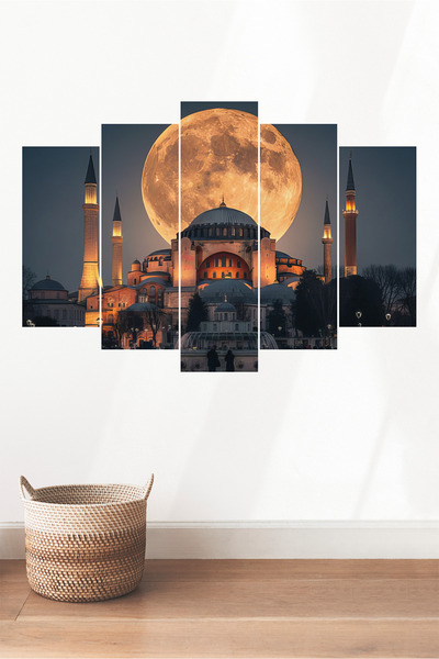 TABLOX Ayasofya Cami İstanbul Dini İslami 5 Parçalı MDF Tablo Seti Hediyelik ...