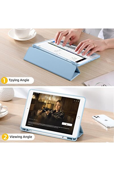 SKYDDAR INNOVATION Tablet case for iPad 10.2, Pencil holder, Flex Trifold, sticker set, Blue