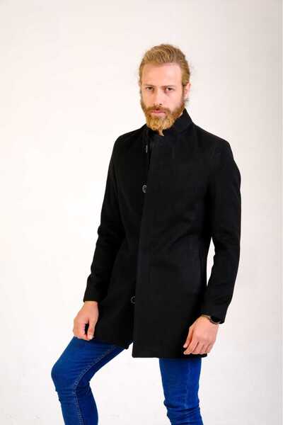 Endap Men's Judge Collar Black Stamp Coat