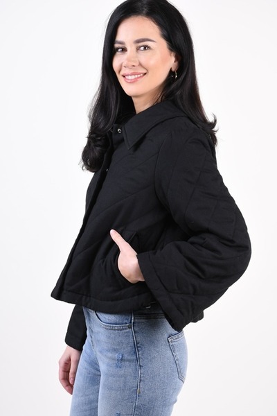 VILA Vivictoria short quilted jacket, Black, 40