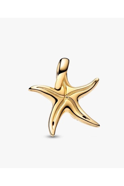 POSEİDONS JEWELLERY Gold Color Sparkling Blue Starfish Dangle Charm S925