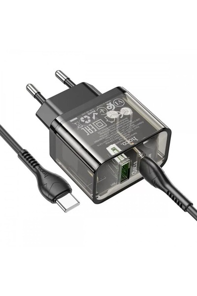 Hoco Încărcător de perete N34 20W 3A negru cu cablu USB-C de 1 m, protecție la supratensiune