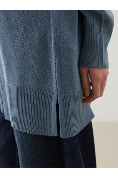 LC Waikiki Modest Blue Mock Neck Women's Knitwear Tunic