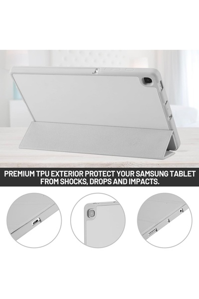 SKYDDAR INNOVATION Tablet case for Samsung Galaxy Tab S6 Lite, Pencil holder, Flex Trifold, sticker set, Gray