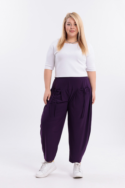 HELVEYS Special Design Flexible Stretch Fabric Sandy Fabric Stylish Large Size Trousers with Elastic Waist and Cord Detail 5006