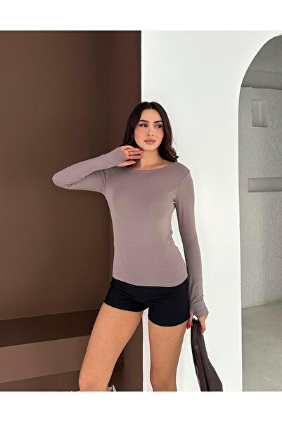 Elaxi Women's Boat Neck Finger-Looped Long Sleeve Full Stretch Fabric Cotton Viscose Buzzy Body T-Shirt