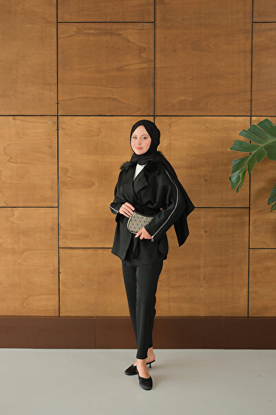 LOCCO Women's Sleeves Zipper Detail Suit Black