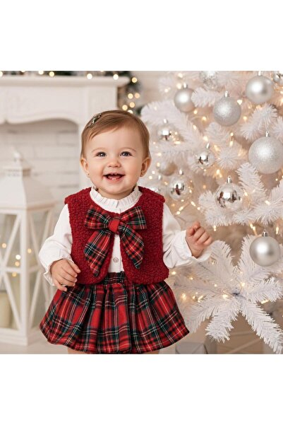 Cumino 3-18 Months Plaid Rosette Birthday Baby Girl Set with Ribbon