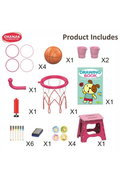 Chanak 4-in-1 Dresser & Sketchpad Playset – Makeup Vanity, Drawing Board, Basketball for Kids 3+