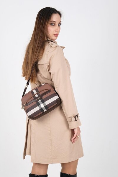 Silver Polo SP1201 Geantă de damă în carouri maro închis-maro