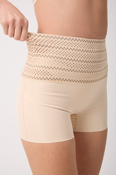 MİSTİRİK Lerici Model High Waist Patterned Abdomen and Belly Shaping / Sculpting Boxer Corset Skin Color
