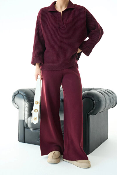 cemo Women's Ribbed Knit Long Sleeve Polo Neck Sweater Tunic