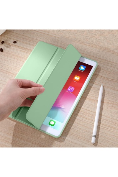 SKYDDAR INNOVATION Tablet case for iPad 10.2, Pencil holder, Flex Trifold, sticker set, Light Green