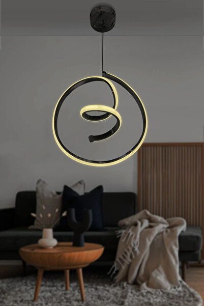 RSCOLLECTIONS Helezon Modern Tekli Sarkıt Led Avize Antre Kumandasız Siyah