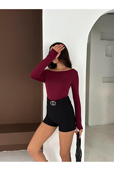 Elaxi Women's Boat Neck Finger-Looped Long Sleeve Full Stretch Fabric Cotton Viscose Buzzy Body T-Shirt