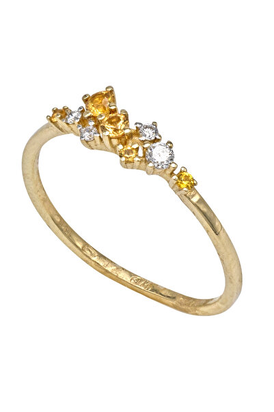 Gold 14K Ring with Diamonds and yellow Sapphires
