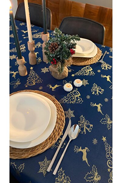 homease Jacquard Glitter Christmas Pine Tree Patterned Worry-Free Navy Blue Tablecloth
