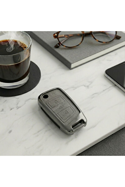 Lanitra Volkswagen Skoda Seat Polo Golf 7 Tiguan Leon Cupra Octavia Superb VIP Metal Deri Anahtar Kılıfı Gri