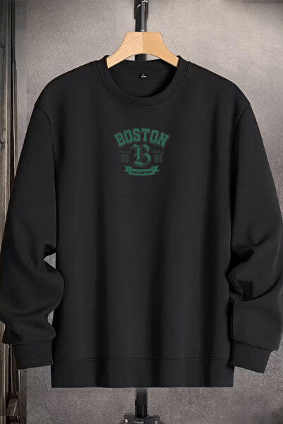 EydaMoon Unisex Winter Cotton Boston Printed Regular Crew Neck Sweatshirt