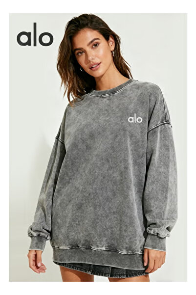 Alo Acid Wash Grey Oversized Sweatshirt - Vintage Style, Loose Fit & Retro Streetwear