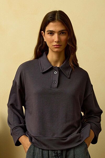 Ceylan Otantik Ανθρακί πόλο γιακά κοντό μπλουζάκι