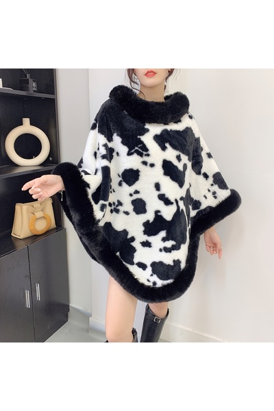 Welike Women's faux fur cape CowSpots