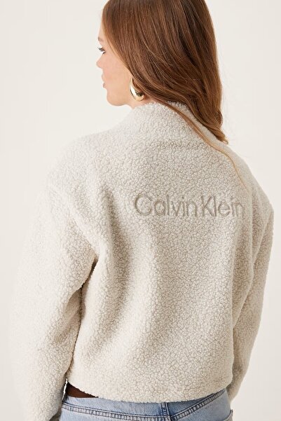 Calvin Klein Sport Sherpa Half Zip Sweatshirt Women's Half Zipper Relaxed Fit Crop Fleece Sweatshirt