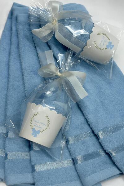 S&R 5 штук дитячих подарункових рушників у вигляді мафінів, синього кольору, з написом «Welcome Baby» англійською мовою