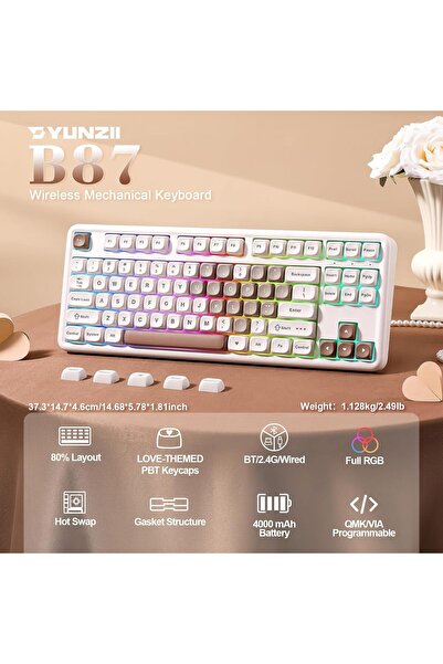 YUNZII B87 Wireless Mechanical Keyboard (Brown Heart, Milk Linear V2)