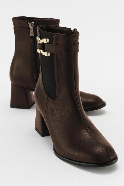 CCWAY AYAKKABI Buckle Heeled Boots Brown Leather