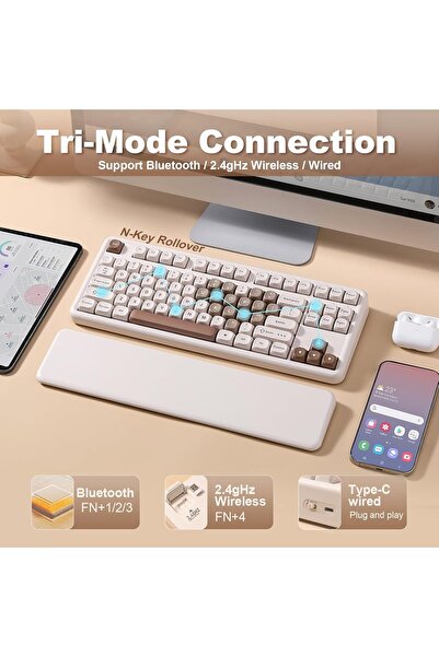 YUNZII B87 Wireless Mechanical Keyboard (Brown Heart, Milk Linear V2)