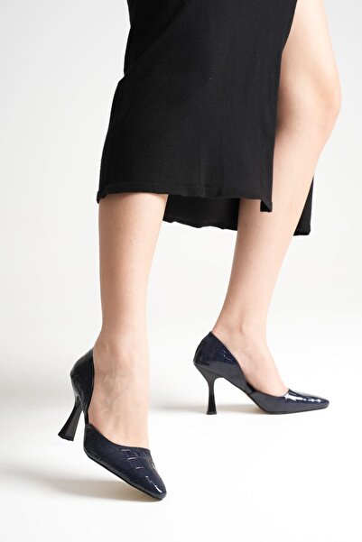 MARCHEO Angela Women's Navy Blue Crocodile Heeled Shoes