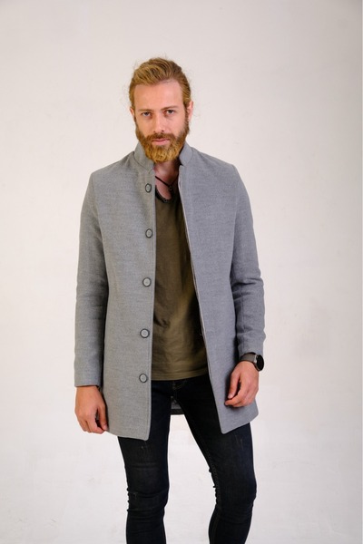 Endap Men's Judge Collar Gray Cashmere Coat