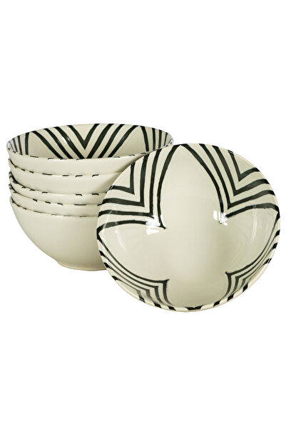 Cesiro Set of 6 bowls, 600 ml, Hypnosis, Ivory White with black lines
