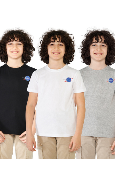 ESPİNA Boy's 3-Pack 100% Cotton Logo Printed Short Sleeve T-Shirt