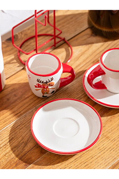 LC Waikiki Lcw Home Mixed Christmas Themed Coffee Cup Set for 2 People with Stand 85 ml